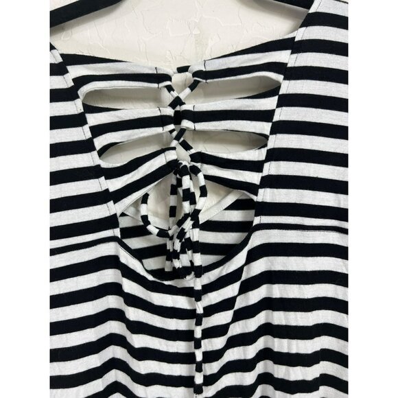Chicos Sz 2 (US 12) V Neck T Shirt Midi Dress Black White Horizontal Stripe Fun - Picture 5 of 8
